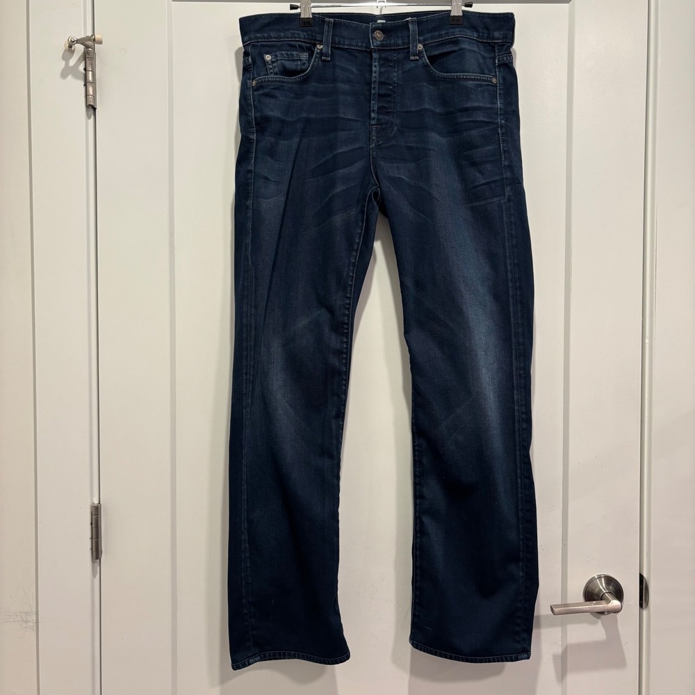 7 For All Mankind Standard Straight Leg Jeans Dark Wash Blue Mens 34 Stretch